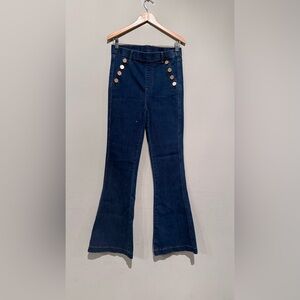 ANNA & AVA PULL ON HIGH RISE STRETCH JEANS Flare Boot Cut Blue Denim Women M